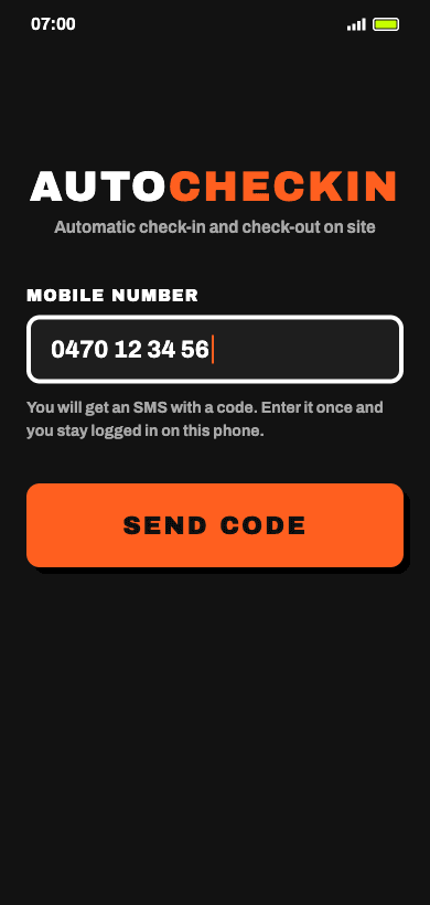 Logging in with a mobile number — the text-message code arrives straight away
